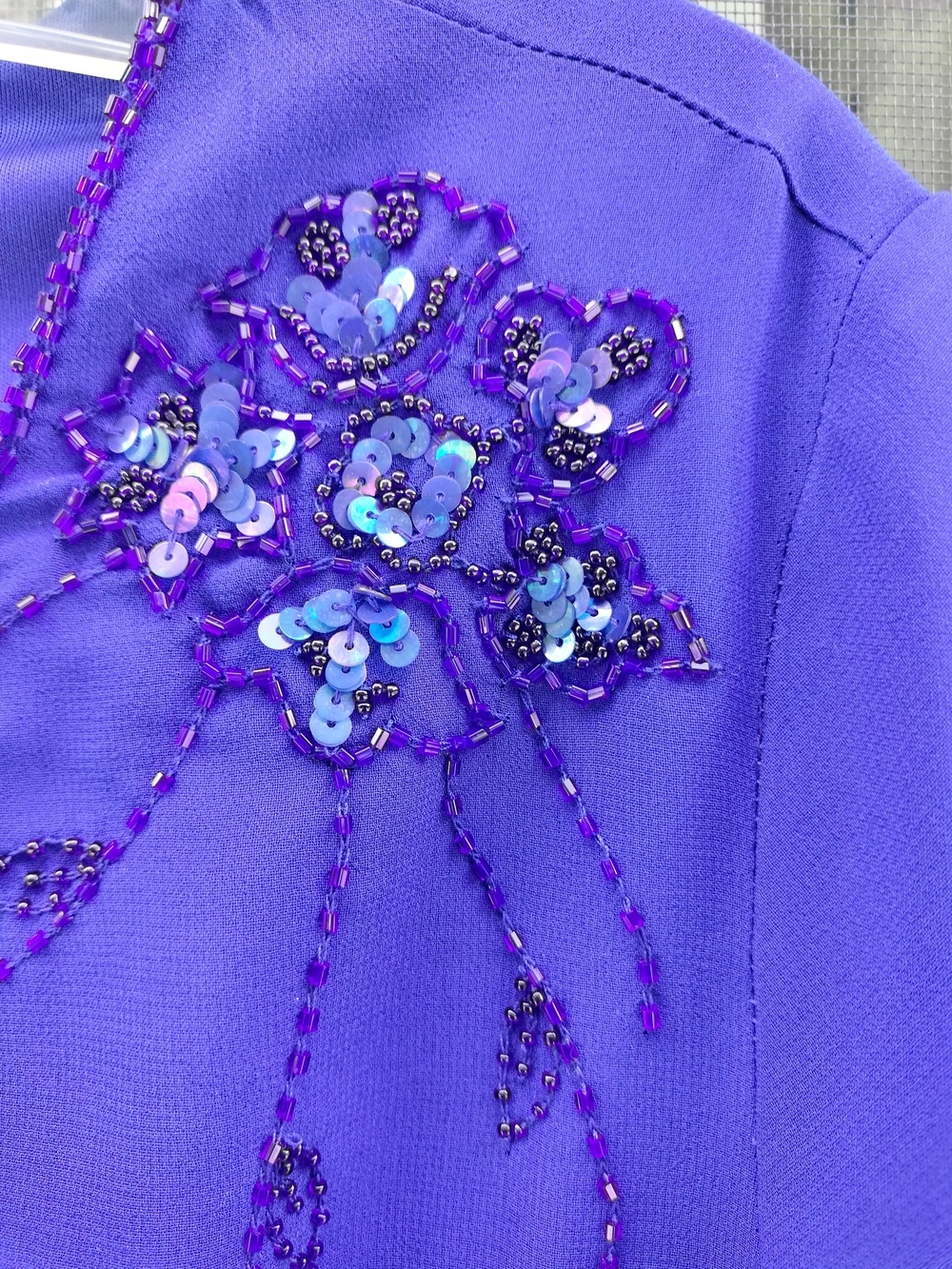 Anthony Richards Blue Beaded Floral Evening Blouse Sz.18P - Picture 5 of 9